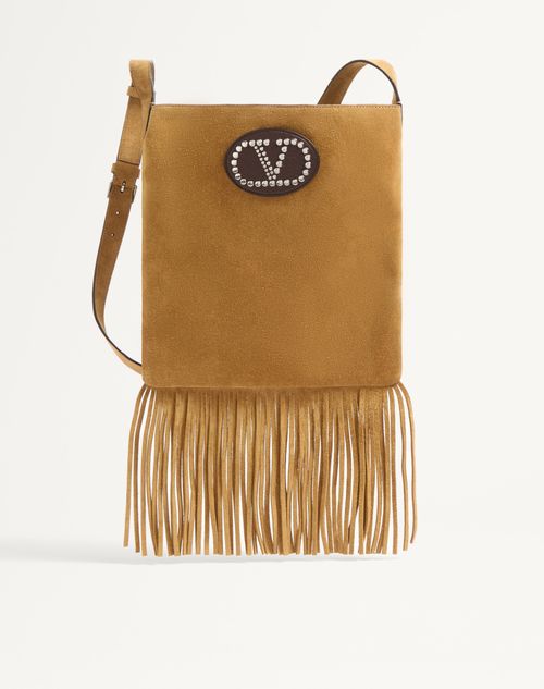 Valentino Garavani Valentino Garavani Nellcôte Suede Shoulder Väska With Fringes Man Havana Beige/fondant Onesize