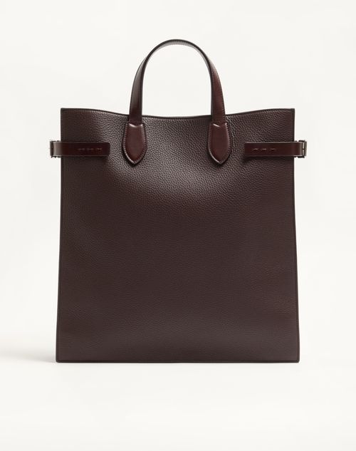 Valentino Garavani - ヴァレンティノ ガラヴァーニ アンティーブ グレインレザー ミディアム トート - ブラウン - メンズ - トート