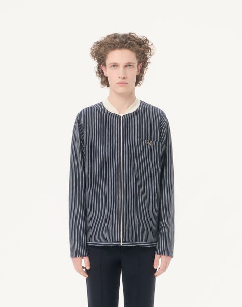 Valentino - Valentino Viscose Sweatshirt With Striped Vlogo - Navy/butter - Man - T-shirts And Sweatshirts