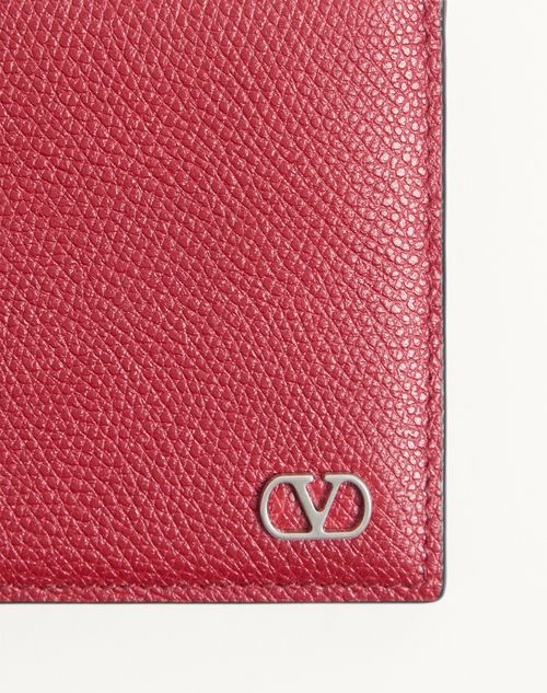 Valentino Garavani - Valentino Garavani Vlogo Signature Grainy Calfskin Wallet - Red - Man - Wallets And Small Leather Goods