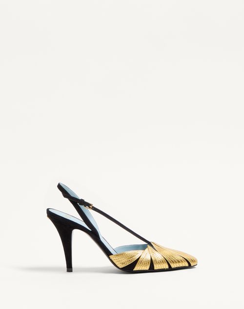 VALENTINO GARAVANI VALENTINO GARAVANI FOLIEFOLIAGE SUEDE SLINGBACK PUMP 90MM WOMAN BLACK/GOLD 42 