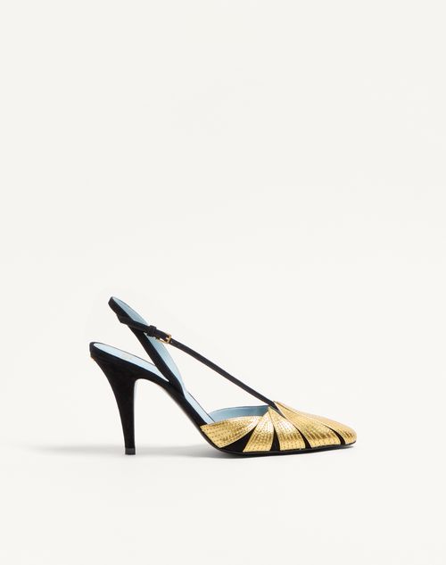 Valentino Garavani Foliefoliage Suede Slingback Pump 90mm Woman Black/gold 35