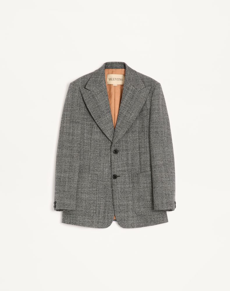 Valentino Men's White/ Black Single-Breasted Mouliné Wool Jacket Man 54