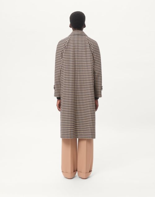 Valentino - Single-breasted Cotton And Wool Coat With Vichy Pattern - Navy/beige - Man - Coats And Blazers