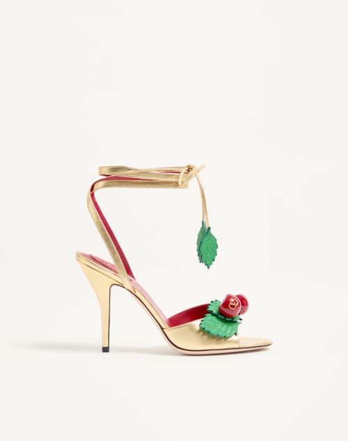 Valentino Garavani - Cherryfic Sandal In Laminated Nappa Leather And Kidskin 100mm - Antique Brass/multicolor - Woman - Sandals