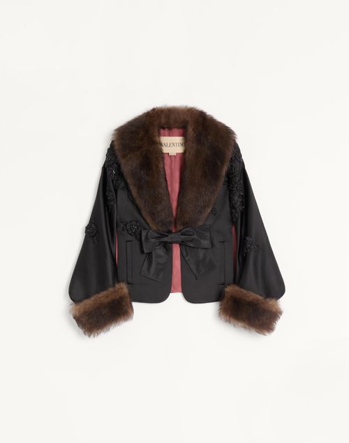 Valentino - Embroidered Duchesse Cape - Black - Woman - Coats And Outerwear