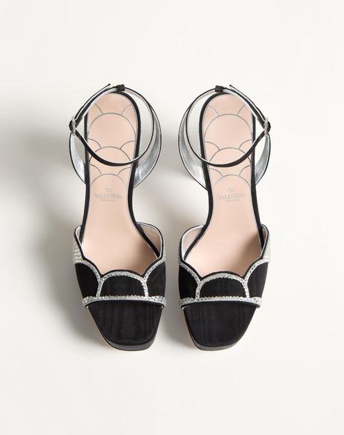 Valentino Garavani - Bowow Platform Sandal In Moiré Fabric With Crystals 115mm - Black/silver - Woman - Sandals