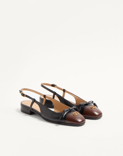 Valentino Garavani - Valet Du Roi Kid Slingback Ballerina 25mmm - Black/coffe - Woman - Ballerinas