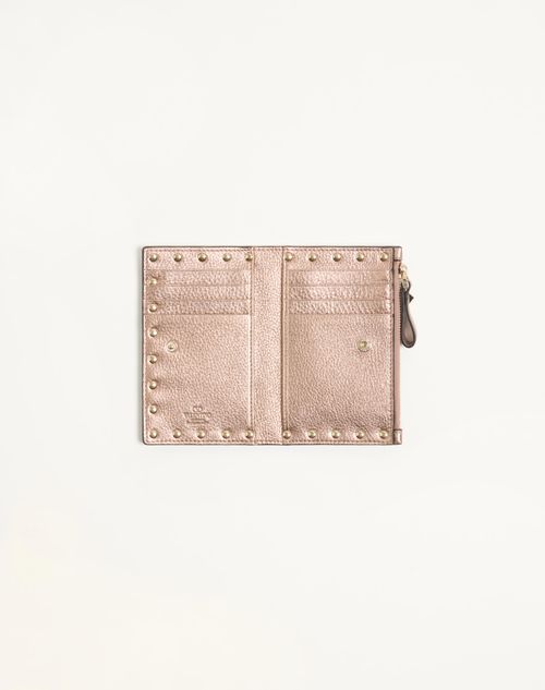 Valentino Garavani - Rockstud Laminated Grainy Calfskin Card Holder With Zip - Rose Cannelle - Woman - Wallets And Small Leather Goods