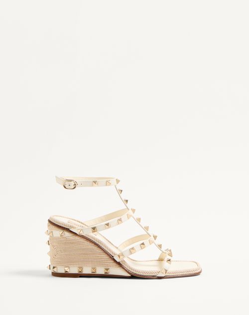 Valentino Garavani Rockstud Calfskin Wedge Sandal With Cornely Embroidery 80mm Woman Ivory 42 In Ivory