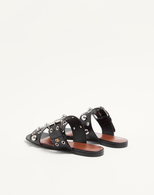 Valentino Garavani - Nellcôte Slide Sandal In Grainy Calfskin - Black - Woman - Slides And Thongs