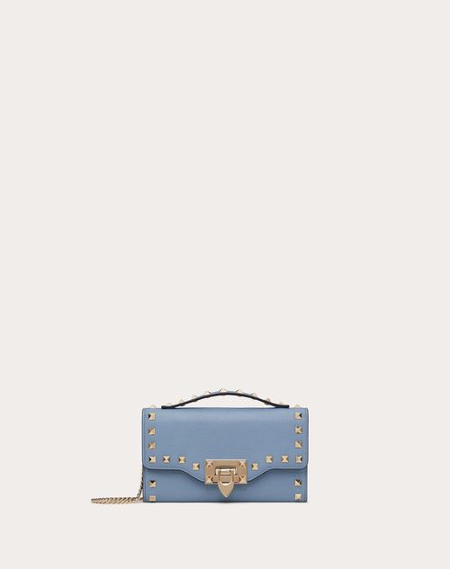 Valentino Garavani Rockstud Grainy Calfskin Wallet With Chain Strap Woman Niagara Uni