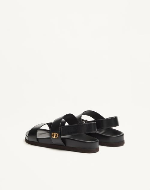 Valentino Garavani - Studshield Calfskin Sandal - Black - Man - Sandals And Slides