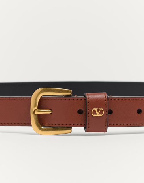 Valentino Garavani - Vlogo Signature Belt In Shiny Calfskin 25 Mm - Deep Caramel - Man - Belts