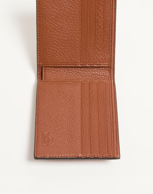 Valentino Garavani - Rockstud Wallet In Grainy Calfskin - Saddle Brown - Man - Wallets And Small Leather Goods