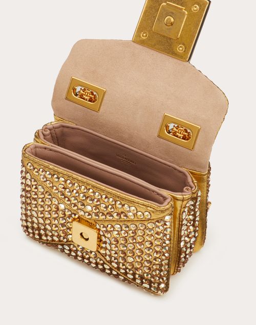 Valentino Garavani - One Stud Embroidered Micro Bag With Chain - Antique Brass - Woman - Shoulder Bags