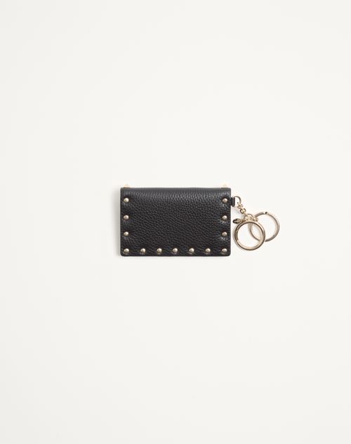 Valentino Garavani - Valentino Garavani Rockstud Charm In Grainy Calfskin - Black - Woman - Wallets And Small Leather Goods