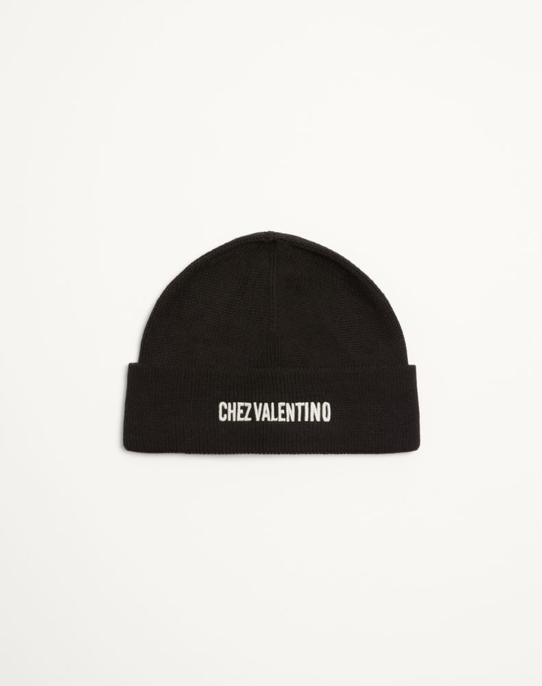 Valentino Garavani Homme Noir Bonnet Tricoté Chez Valentino En Laine Uni