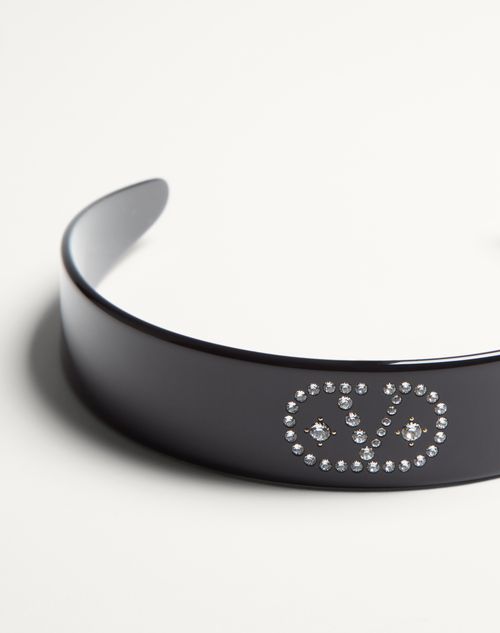 Valentino Garavani - Vlogo Signature Headband In Resin, Metal And Crystals - Black/gold/crystal - Woman - Hair Accessories