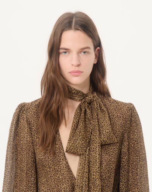 Valentino - Creponne Lamé Dress With Embroidered Fauve Eclat Print - Animal Print - Woman - Dresses
