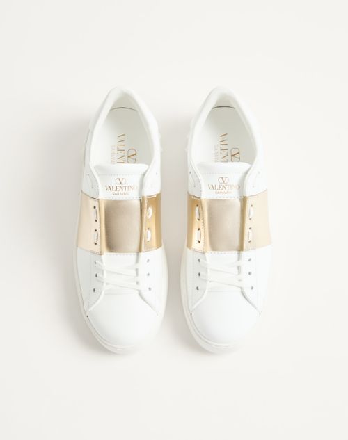 Valentino Garavani - Open Sneaker With Metallic Stripe - White/platinum - Woman - Shoes