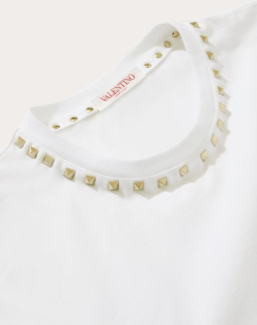 Valentino - Cotton Crewneck T-shirt With Black Untitled Studs - White - Man - T-shirts And Sweatshirts