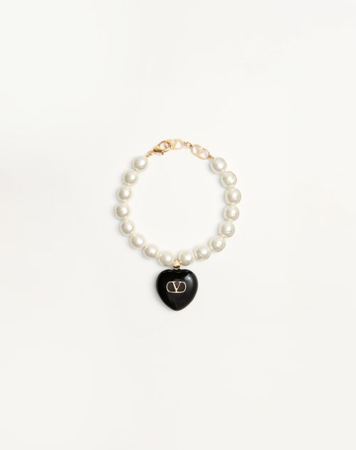 Valentino Garavani Coeur Royal Bracelet In Metal, Enamel And Beads Woman Gold/black/cream M