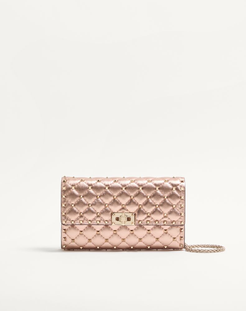 Valentino Garavani Women's Rose Cannelle Rockstud Spike Shoulder Bag In Laminated Nappa Leather Woman Uni