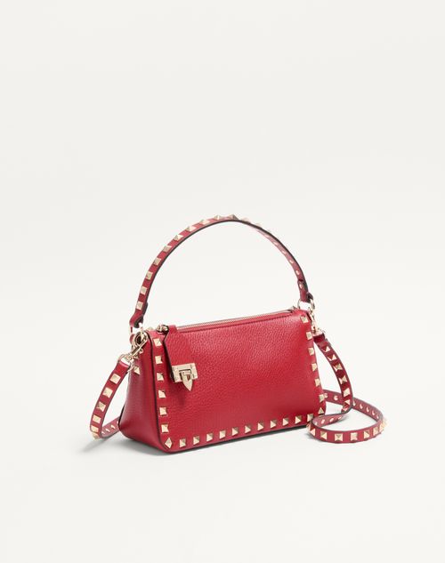 Valentino Garavani - Small Rockstud Grainy Calfskin Crossbody Bag - Rosso Valentino - Woman - Bags