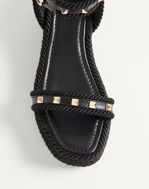Valentino Garavani - Rockstud Flatform Sandal In Calfskin 45mm - Black - Woman - Espadrilles And Wedges