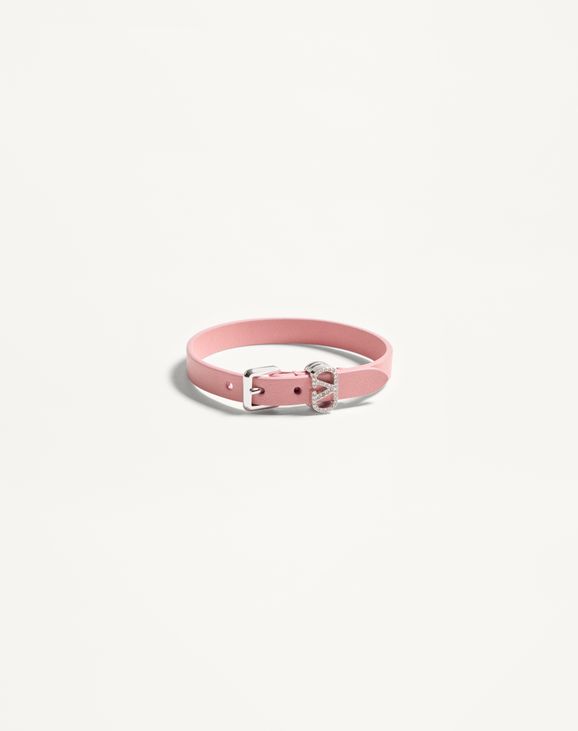 VALENTINO GARAVANI　レザー　ブレスレット　Vロゴ　ピンク オヴァレット レザー X スワロフスキー® クリスタル ブレスレット for