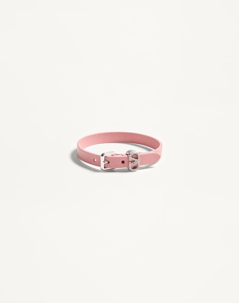 Valentino Garavani Women's Pink/Crystal Valentino Ovalette Bracelet In Leather And Swarovski Crystals Woman Uni
