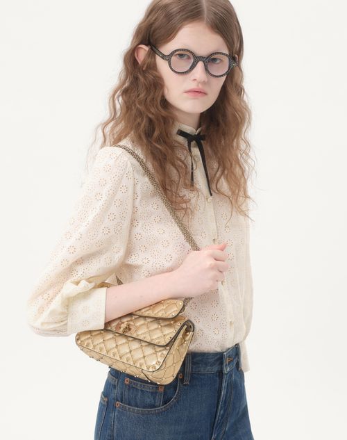 Valentino Garavani - Valentino Garavani Rockstud Spike Small Laminated Nappa Bag - Mekong - Woman - Shoulder Bags