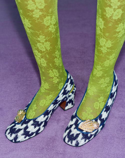Valentino Garavani - Adamantine Slingback Pumps In Tweed 60mm - Navy/butter - Woman - Pumps