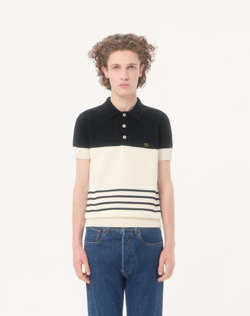 Valentino - Polo Valentino In Lana Con Vlogo - Burro/nero - Uomo - Maglieria