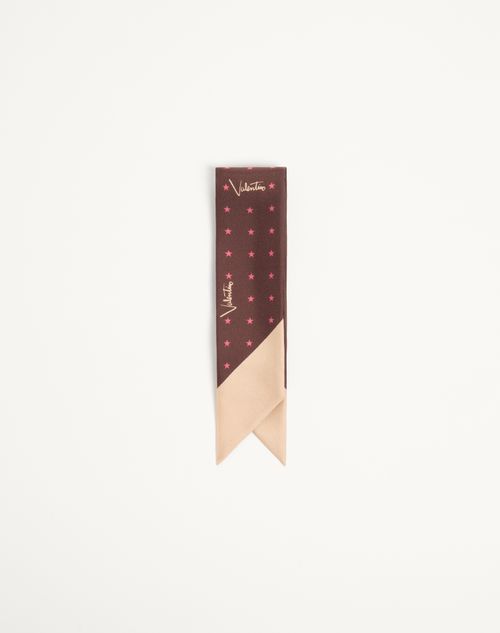 Valentino Garavani - Foulard Bandeau En Soie Stelline E Firma Starry - Corail/chocolat - Femme - Accessoires Textiles