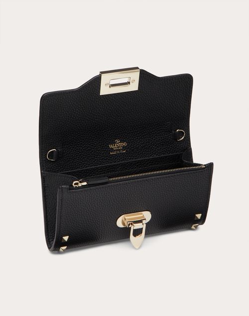 Valentino Garavani - Rockstud Grainy Calfskin Wallet With Chain Strap - Black - Woman - Wallets And Small Leather Goods
