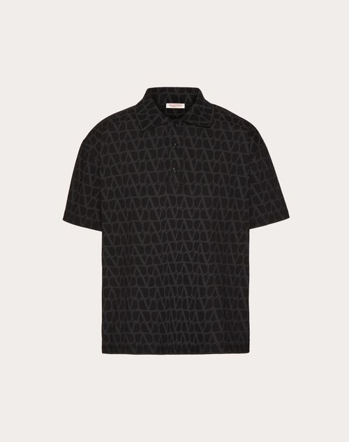 Valentino Cotton Polo Shirt With Toile Iconographe Print In Black