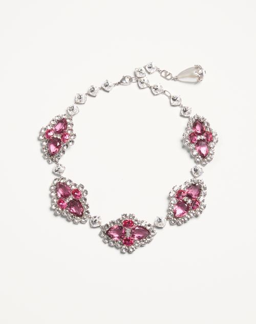 Valentino Garavani - Pas Plus Necklace In Metal, Resin, Enamel And Crystals - Palladium/cream/pink - Woman - Fashion Jewelry