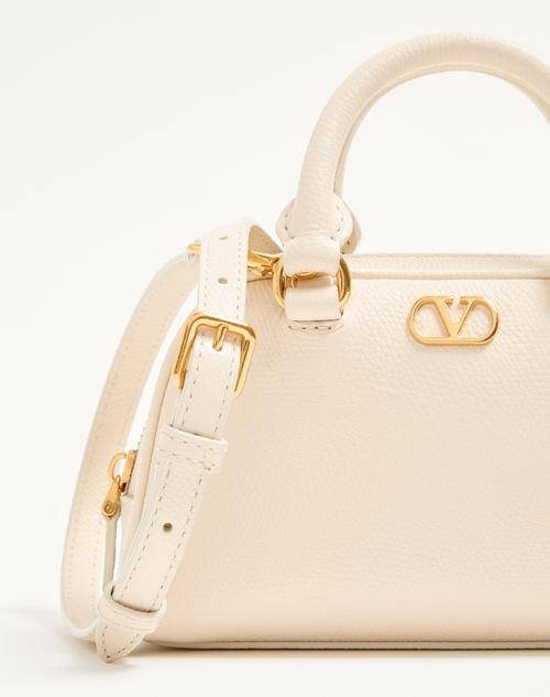 Valentino Garavani - Vlogo Signature Mini Bowling Bag In Grainy Calfskin - Light Ivory - Woman - Top Handle Bags