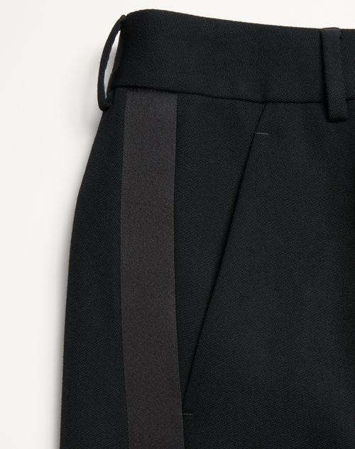 Valentino - Wool Cuffed Trousers With Satin Side Bands - Black - Man - Trousers And Shorts