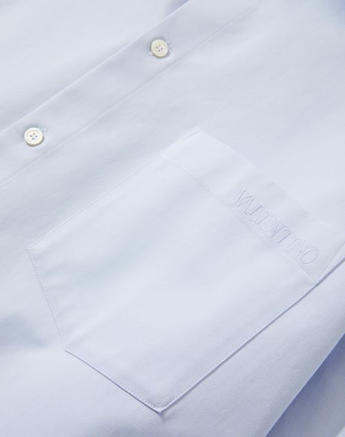 Valentino - Camicia In Cotone Tecnico Con Ricamo Valentino - Celeste - Uomo - Camicie
