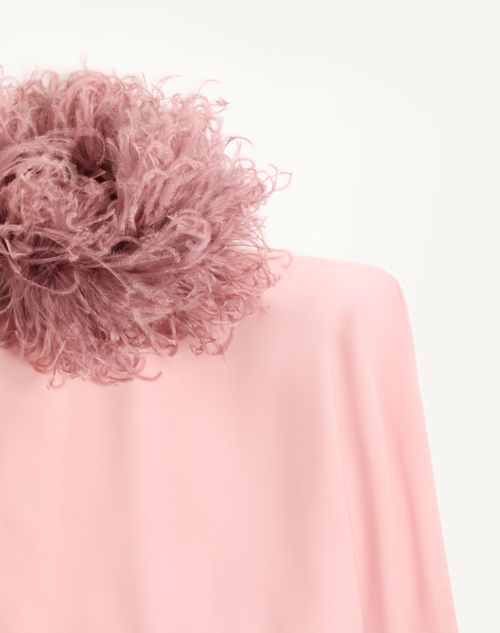 Valentino - Abito Corto In Georgette Con Piume - Rosa - Donna - Abiti