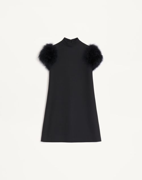 Valentino - Short Crepe Couture Dress With Feathers - Black - Woman - Dresses
