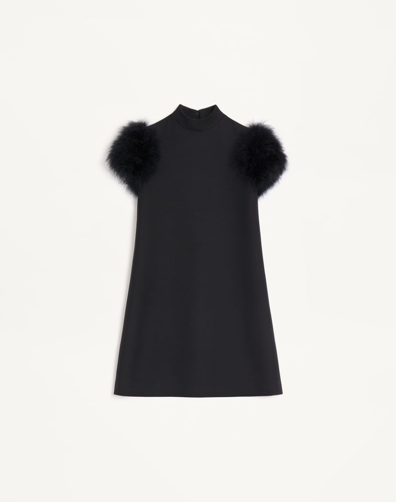 Valentino Women's Black Short Crepe Couture Dress With Feathers Woman 48