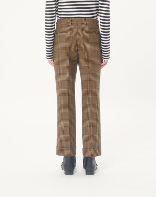 Valentino - Valentino Wool Trousers With Glen Plaid Pattern And Turn-ups - Camel/black - Man - Pants And Shorts