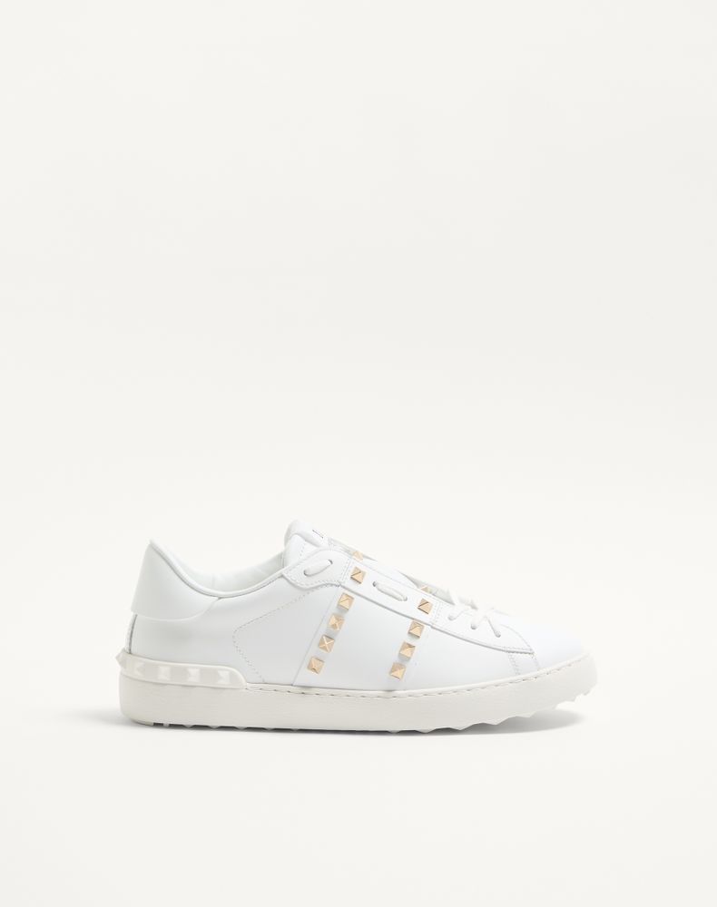 Valentino Garavani Men's White Calfskin Rockstud Untitled Sneaker Man 48