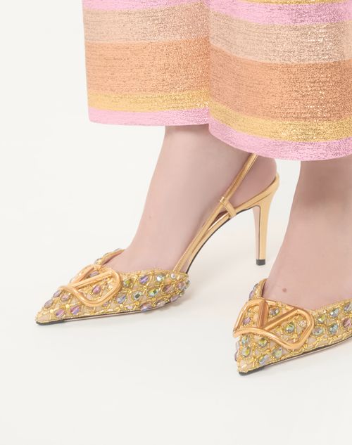 Valentino Garavani - Vlogo Signature Slingback Pumps With Bead And Crystal Embroidery 80mm - Multicolor - Woman - Pumps And Slingbacks