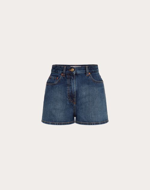 Valentino High-waisted Denim Shorts In Blue