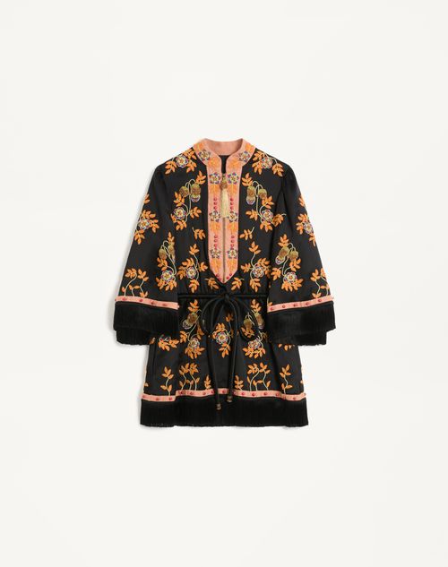 Valentino Kurzes Kleid Aus Besticktem, Gewaschenem Double Duchesse Frau Schwarz/mehrfarbig 42 In Schwarz/mehrfarbig